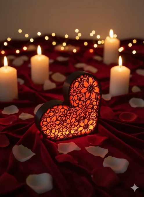 Veilleuse LED Cœur Floral en PLA+ – USB-A 5 V / 1 A, 25 cm