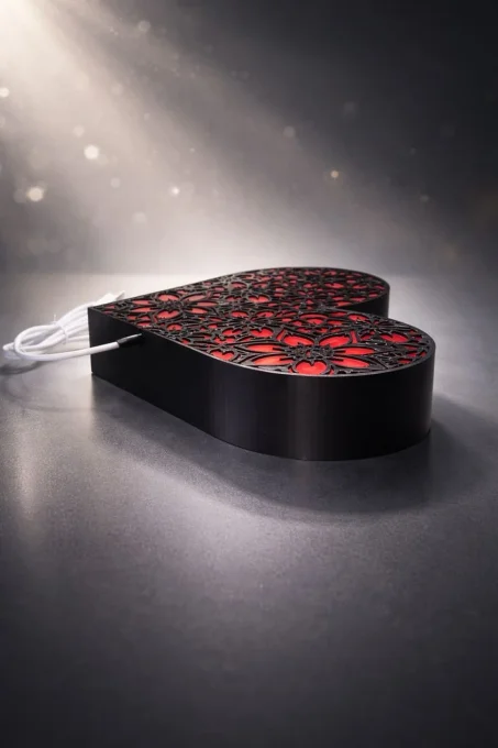 Veilleuse LED Cœur Floral en PLA+ – USB-A 5 V / 1 A, 25 cm