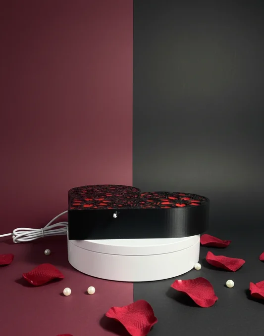 Veilleuse LED Cœur Floral en PLA+ – USB-A 5 V / 1 A, 25 cm