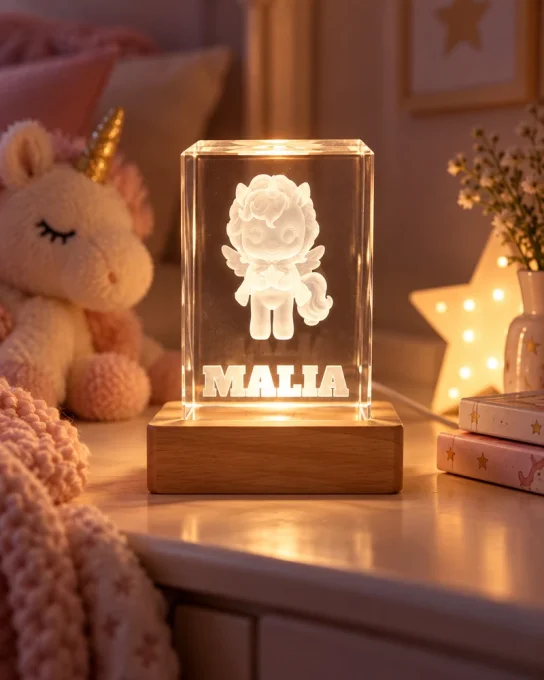 Bloc cristal personnalisé avec gravure 3D et prénom