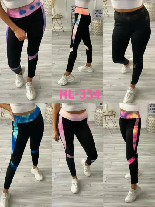 Legging noir à empiècements tie-dye, taille haute, 6 coloris