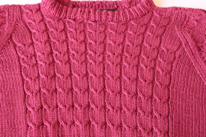 Pull femme rouge framboise fait main mérinos cachemire Inacio Creations M 38/40