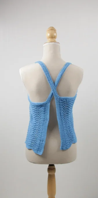 Top crochet bleu coton mercerisé M