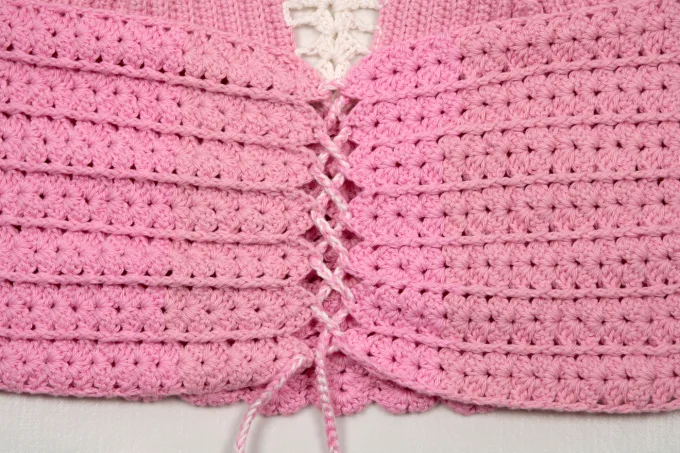 Top crochet femme rose et blanc coton fait main M 40/42