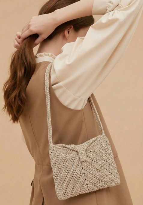 Sac porté épaule au crochet beige fait main