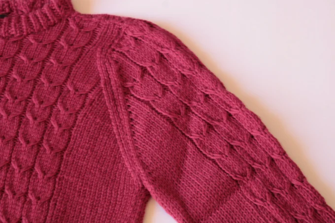 Pull femme rouge framboise fait main mérinos cachemire Inacio Creations M 38/40