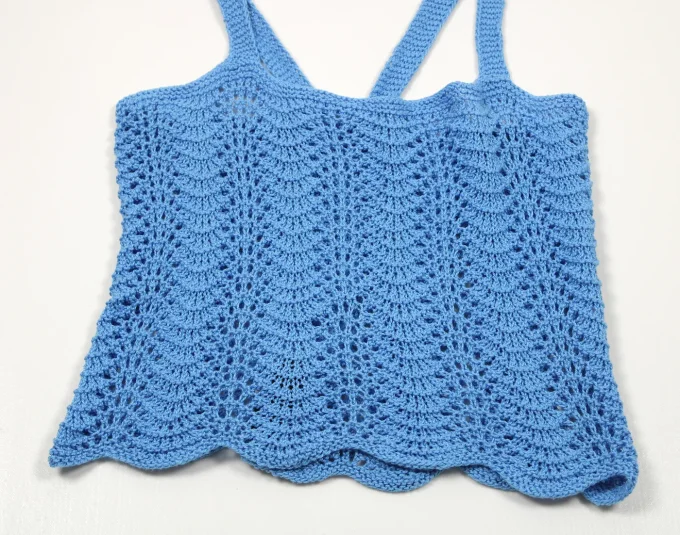 Top crochet bleu coton mercerisé M
